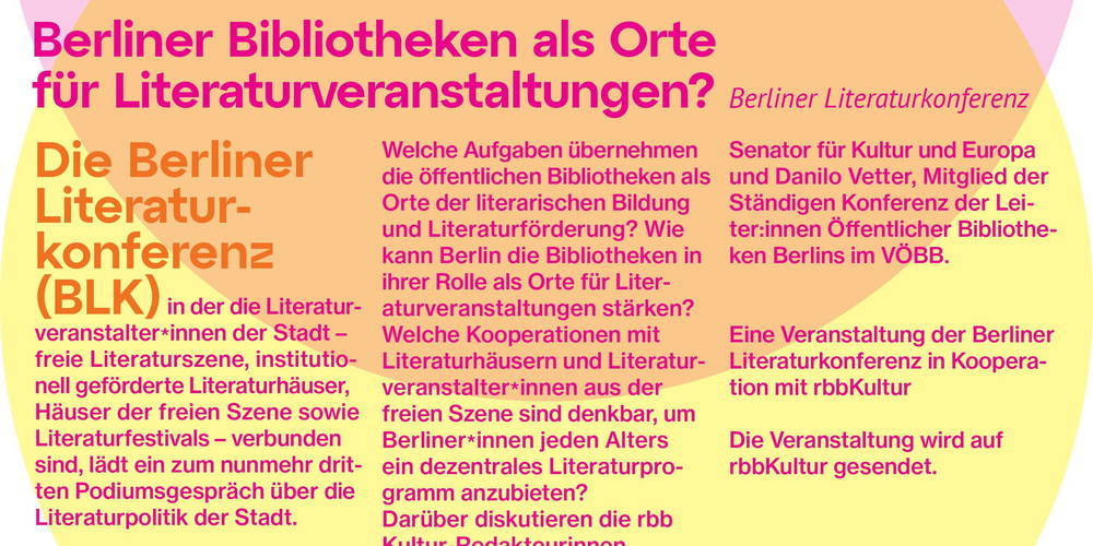 Tickets Bibliotheken: Dritte Orte für Literatur und Gemeinschaft , in Berlin